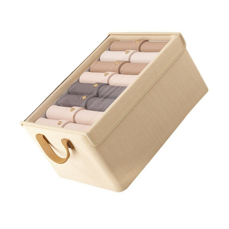 Zamykany Organizer Na Ubrania Do Szafy - 47x28x20cm - Beżowy Z Uchwytami 